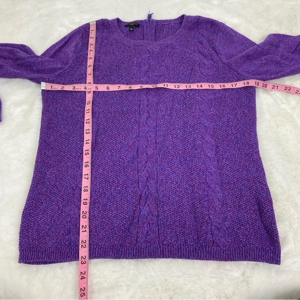 Talbots chunky cable knit Rich Purple Women's Crew Neck Sweater SZ large petite - Picture 12 of 12